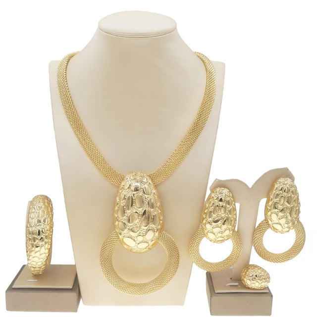 Newest Dubai Gold High Quality Jewelry Set Women's Exquisite Wedding Banquet Dating Jewelry Set H0066