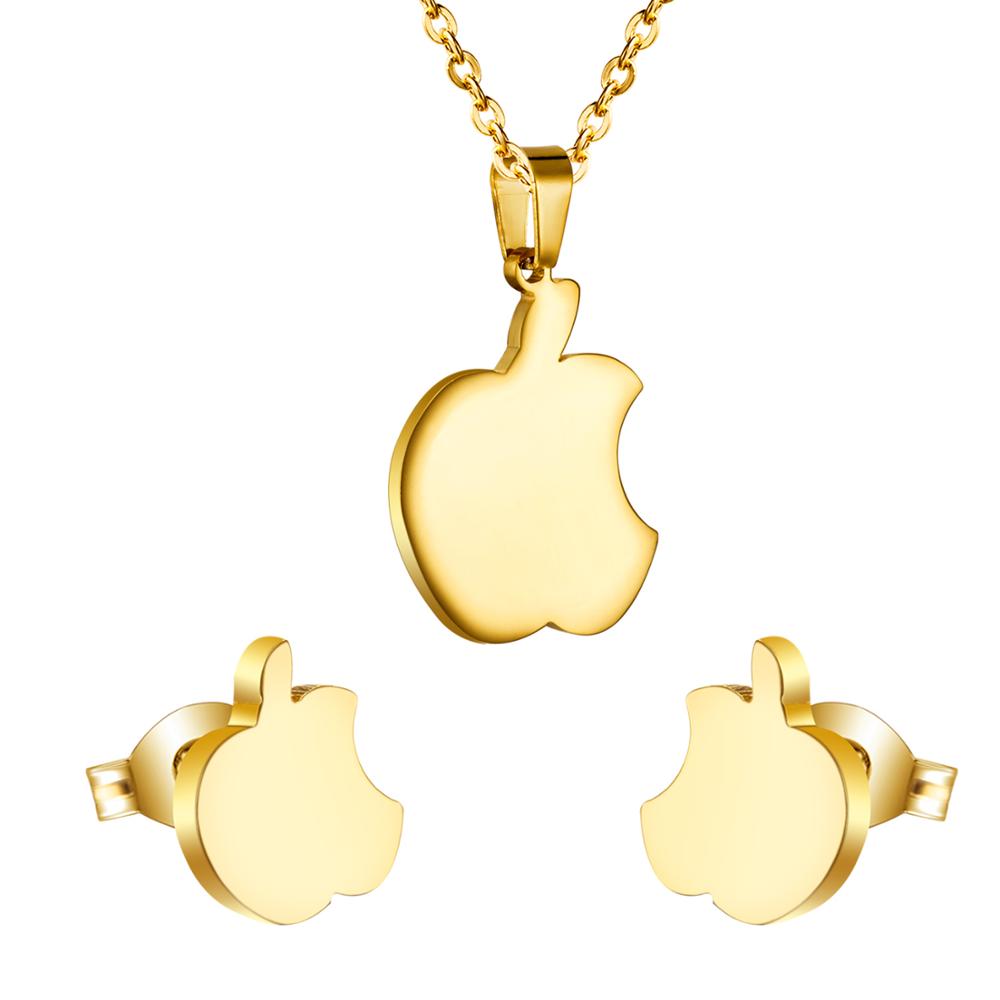 LUXUKISSKIDS Stainless Steel Dubai Men Gold Jewelry Sets Apple Pendant Necklace Earrings African Indian Jewelrysets For Women