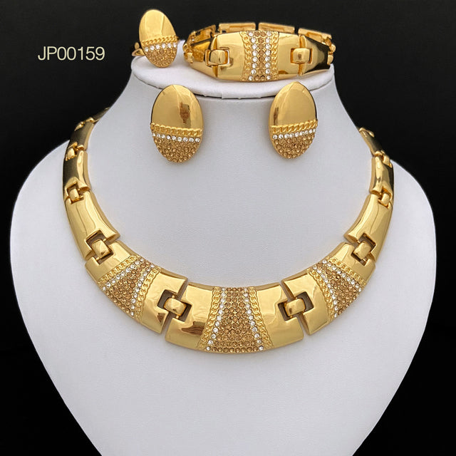 Gold Plated Luxury Jewelry Set for Women African Dubai Fashion Necklace Earrings Bracelet Ring Set for Wedding Party