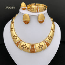 Load image into Gallery viewer, Gold Plated Luxury Jewelry Set for Women African Dubai Fashion Necklace Earrings Bracelet Ring Set for Wedding Party
